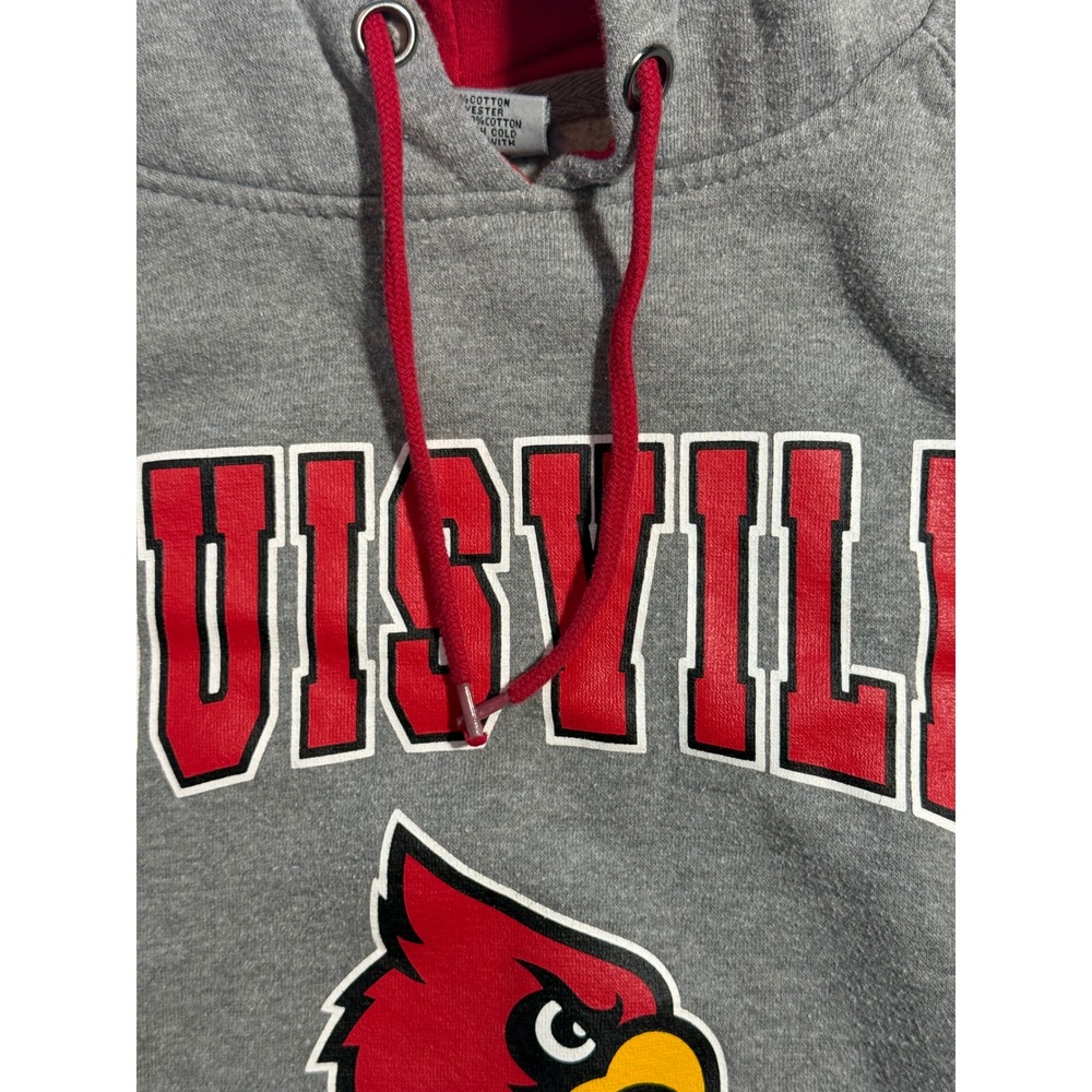Louisville Cardinals Hoodie Mens Medium Gray Red Pullover NCAA Sweatshirt - Picture 2 of 9